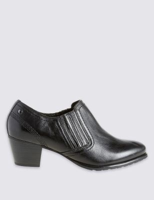 Wide Fit Leather Block Heel Shoe Boots